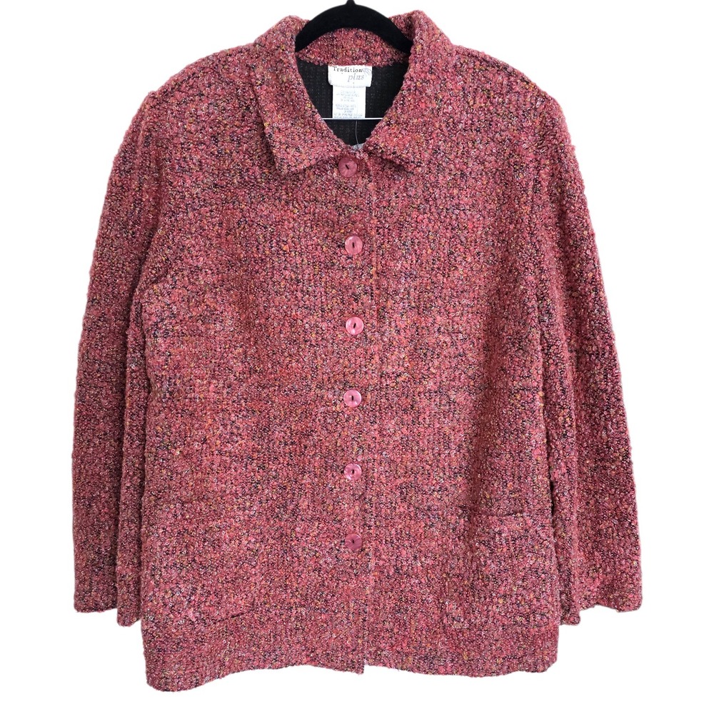 Retro Tradition Plus‎ Speckled Pink Boucle Collared Teddy Jacket 20W
